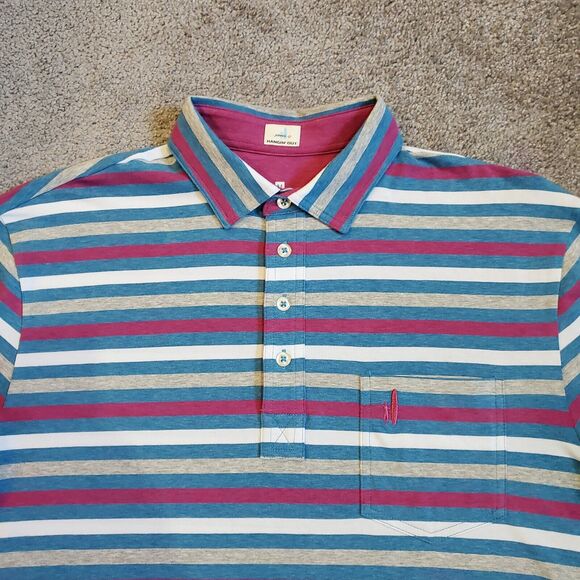 Johnnie O Shirt Mens Medium Blue Purple Polo Golf Beach Striped Surf Hangin Out - Picture 1 of 11